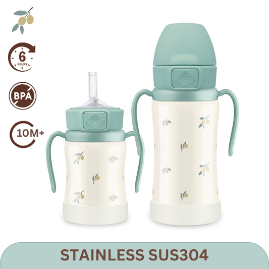 Grosmimi - Olive Stainless Straw Cup 300ml(Pistachio)