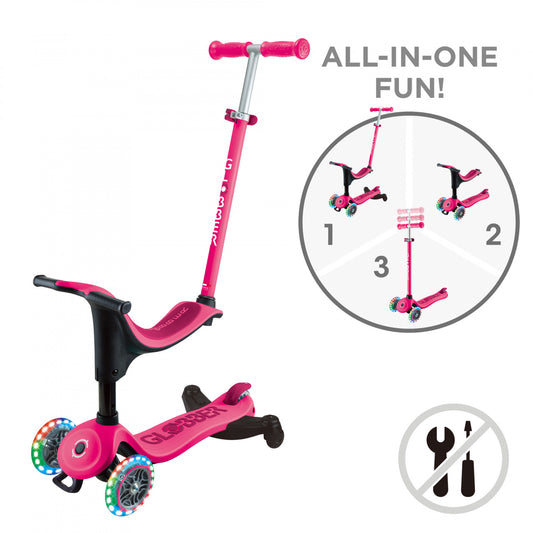 Globber - GO UP SPORTY Lights Scooter 360 - Fuchsia/ Dark Pink