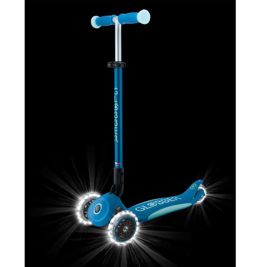 Globber - Elite Glow Lights Foldable Scooter Deep Blue