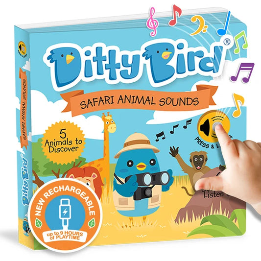 Ditty Bird - Safari Animal Sounds Board Book - USB-C Rechargeable
