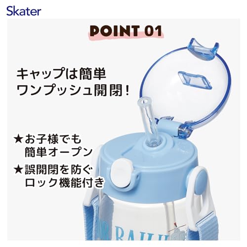 Skater - One-touch Straw Water Bottle Thomas × Tsumupapa 480ml