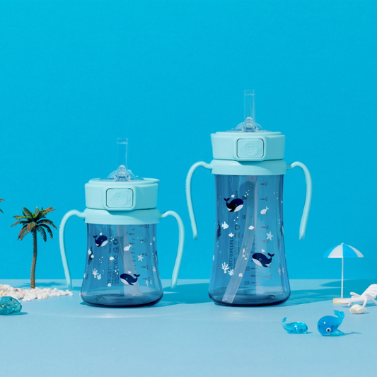 Grosmimi - Baby Whale Dark PPSU Straw Cup 200ml/300ml(Creamy Blue)