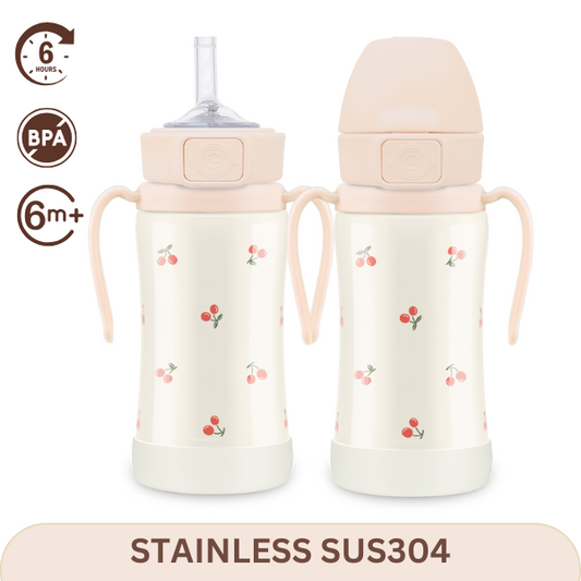 Grosmimi - Cherrish Stainless Straw Cup 300ml(Sweet Peach)