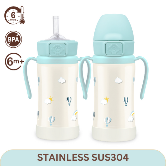 Grosmimi - Sky Balloon Stainless Straw Cup 300ml(Creamy Blue)