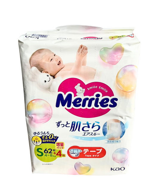 Merries - Nappies Bonus Pack S 4-8KG 62+4 PCS