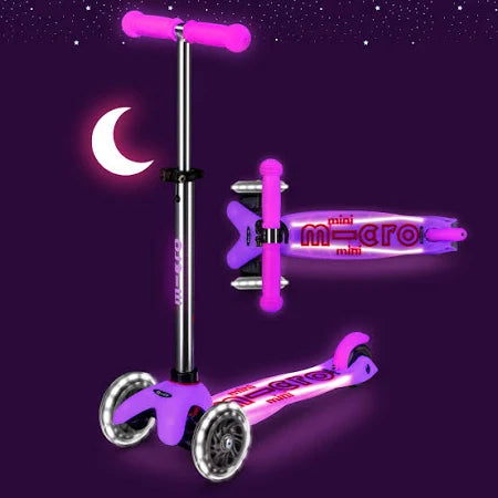 Micro Mini Deluxe Glow LED Plus 3 Wheel Scooter - Frosty Pink
