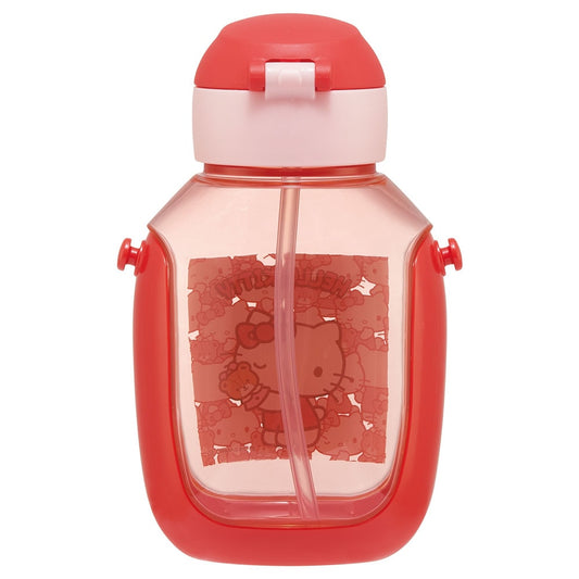 Skater - One-Touch Straw Water Bottle Hello Kitty Ushirou Shiro 530ml