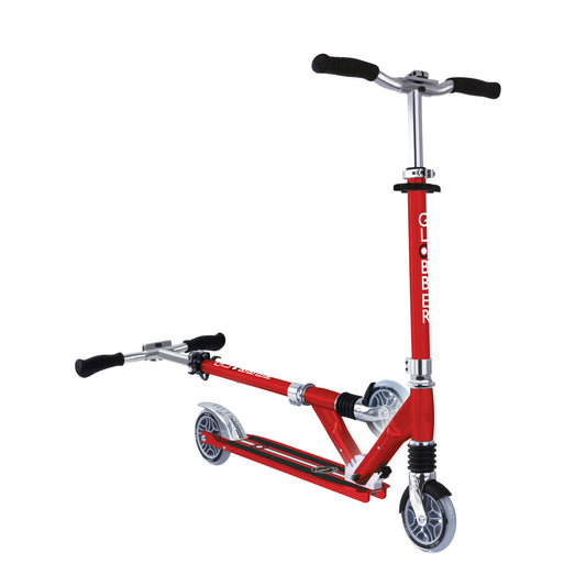 Globber - Flow Element  Comfort Foldable Kids Scooter with Lights Ruby Red