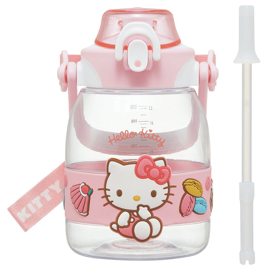 Skater - Straw Hopper Water Bottle 1.2L Hello Kitty