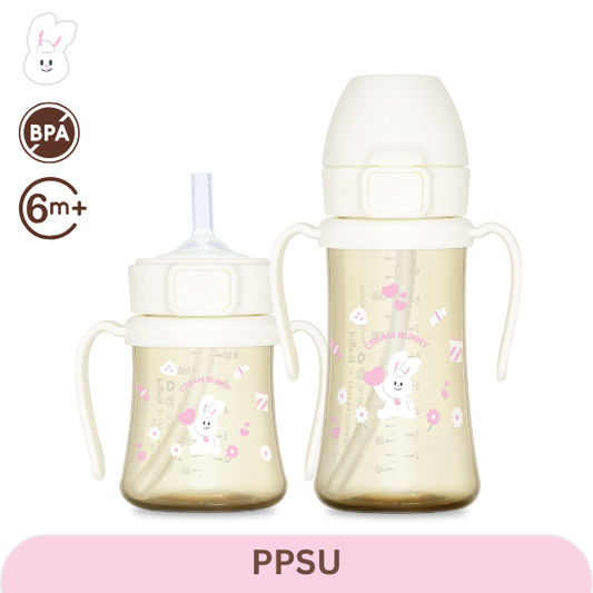 Grosmimi - Cream Bunny PPSU Straw Cup 200ml/300ml(Milk)
