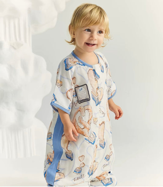 Domiamia- Bamboo Short Sleeve Summer Sleep Sack with Feet Double layer - Croissant M