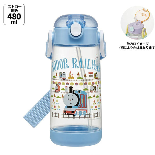 Skater - One-touch Straw Water Bottle Thomas × Tsumupapa 480ml