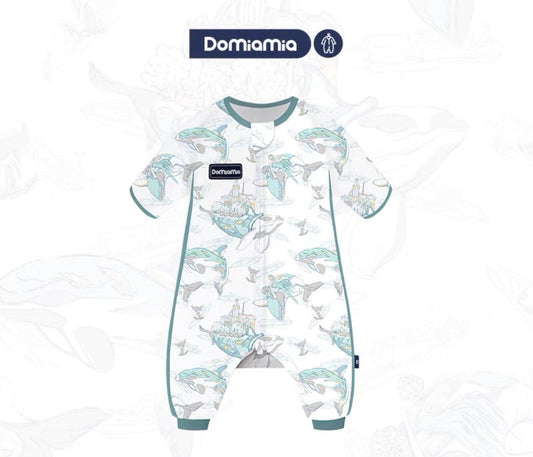 Domiamia- Bamboo Short Sleeve Summer Sleep Sack with Feet Double layer - Whale - Baby Harbour