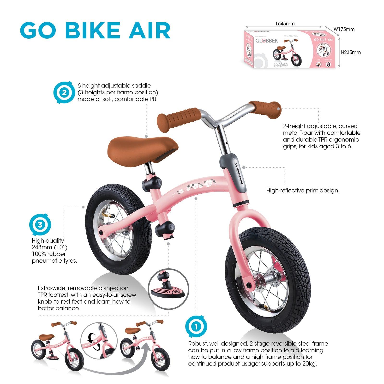 Globber GO BIKE AIR Balance Bike - Pastel Pink - Baby Harbour