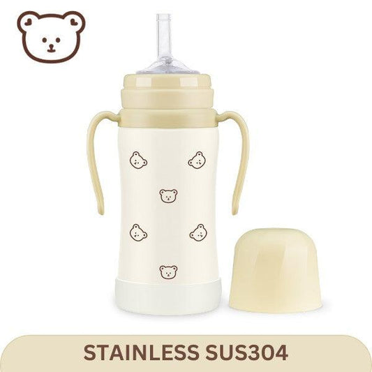 Grosmimi - Bear Stainless Straw Cup 300ml(Butter) - Baby Harbour