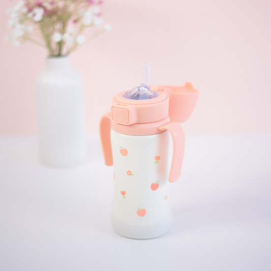 Grosmimi - Peach Flower Stainless Straw Cup 300ml(Rose Coral)