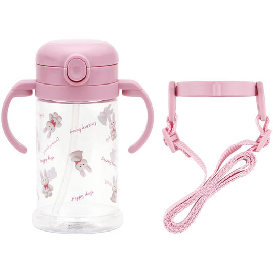 Skater - Straw Bottle with Shoulder Strap Pink Rabbit 370ml