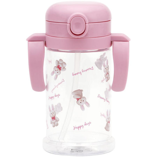Skater - Straw Bottle with Shoulder Strap Pink Rabbit 370ml