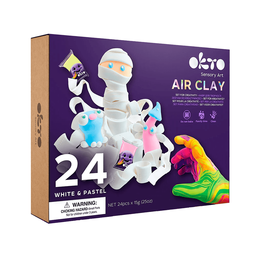 Okto - Sensory Art: 24 Colors Air Clay Creativity Set - White And Pastel - Baby Harbour