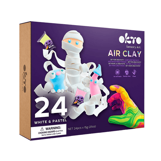 Okto - Sensory Art: 24 Colors Air Clay Creativity Set - White And Pastel - Baby Harbour