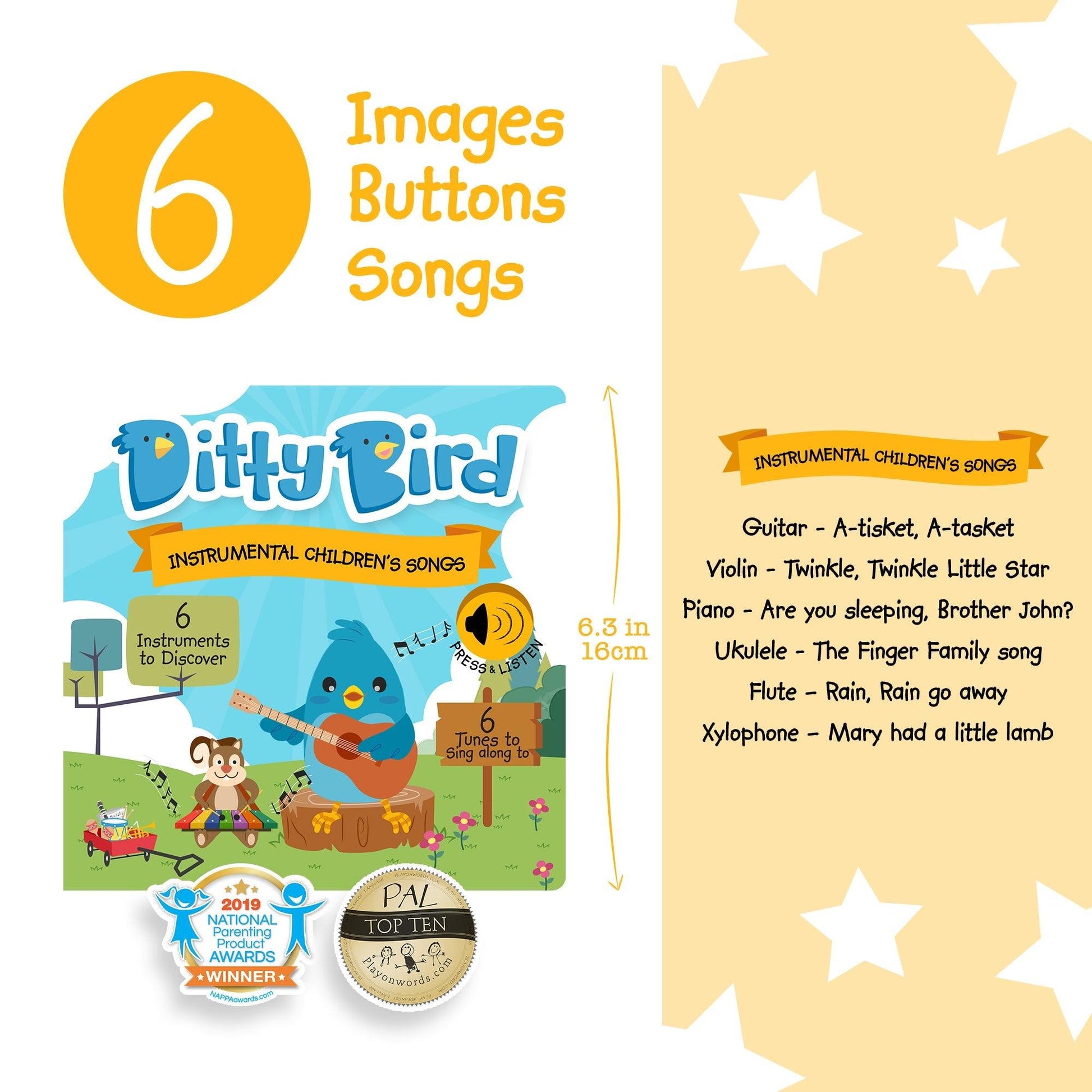 Ditty Bird - Instrumental Childrens Songs Board Book - Baby Harbour