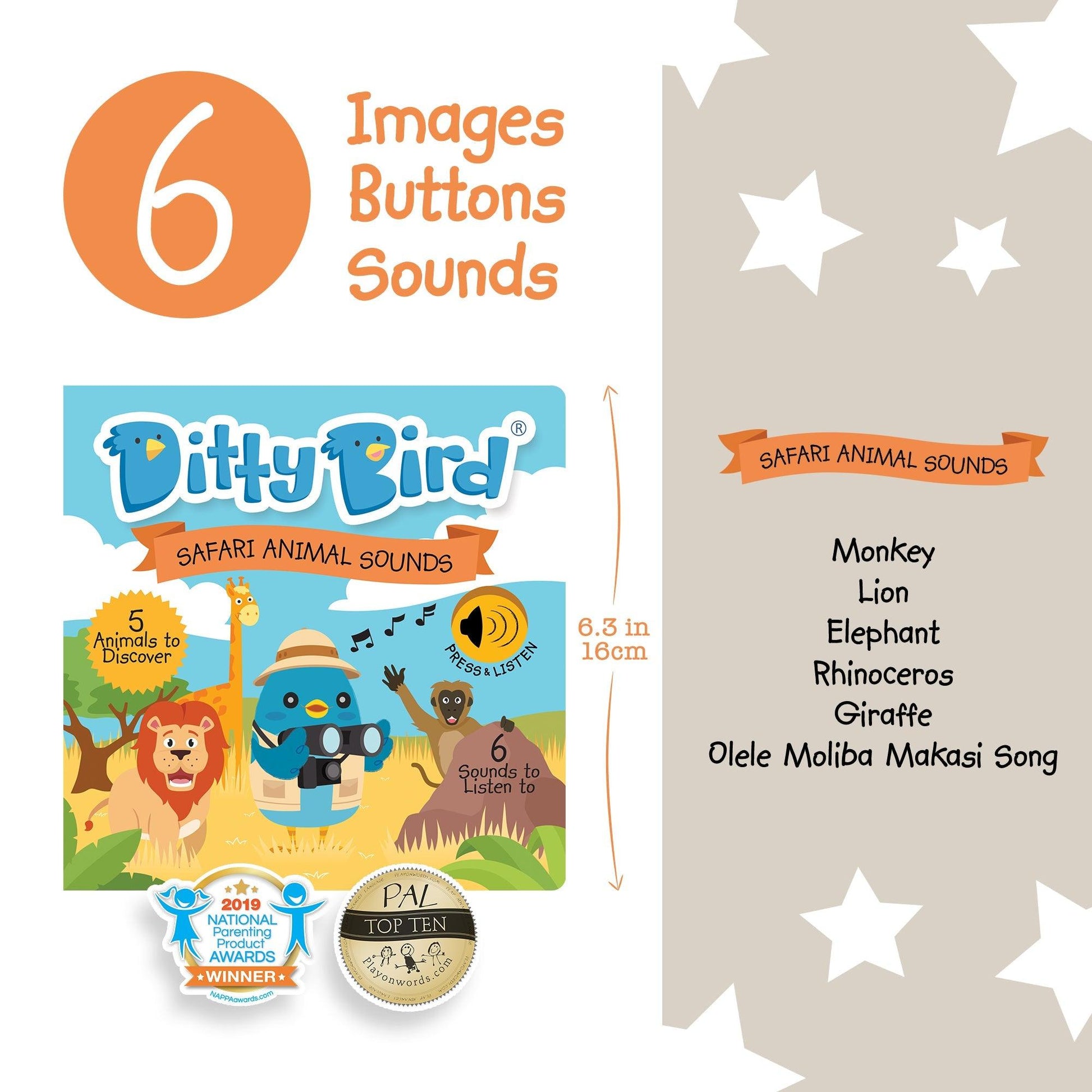 Ditty Bird - Safari Animal Sounds Board Book - Baby Harbour