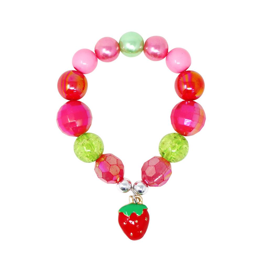 Pink Poppy - Hot Pink Strawberry Charm Stretch Beaded Bracelet - Baby Harbour