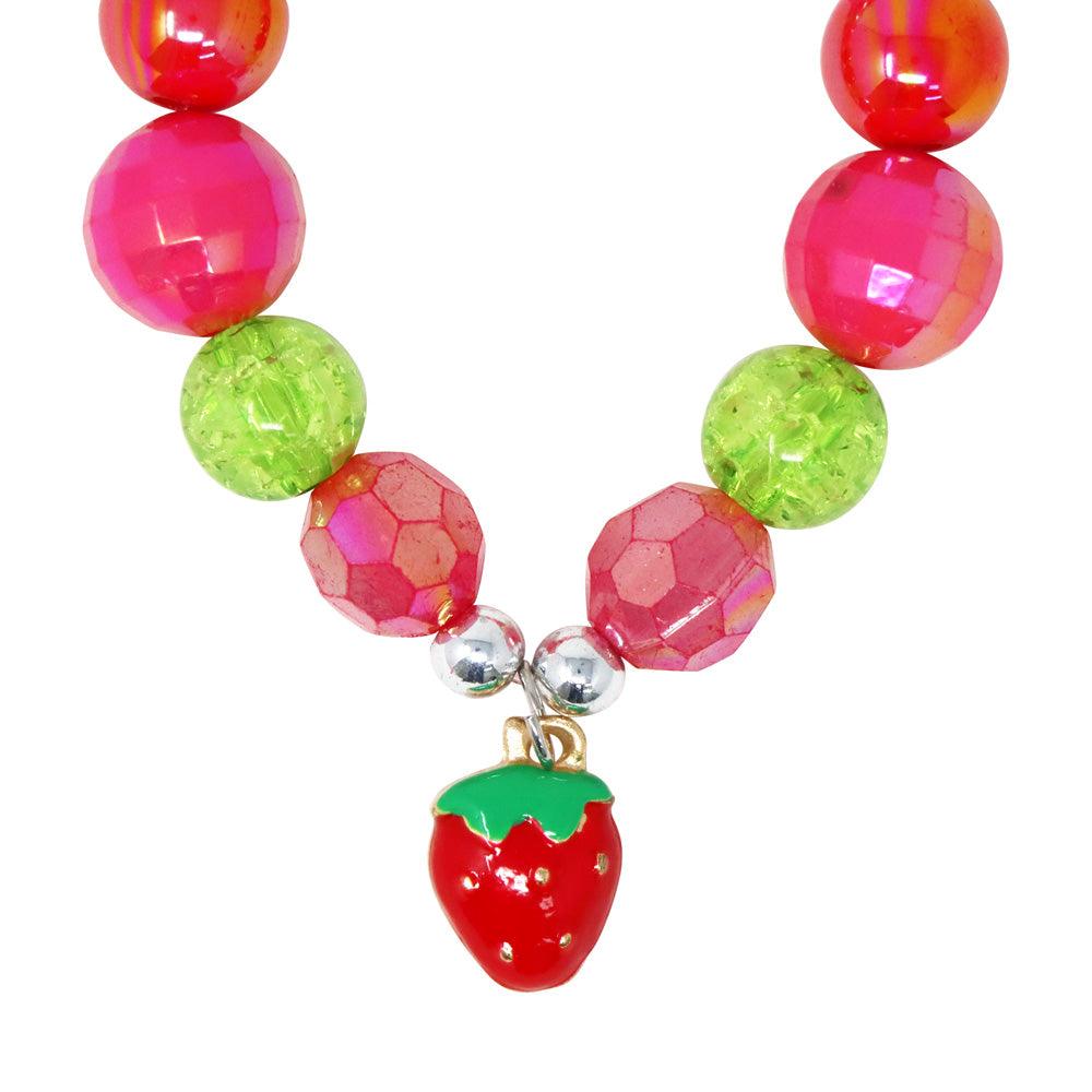 Pink Poppy - Hot Pink Strawberry Charm Stretch Beaded Bracelet - Baby Harbour