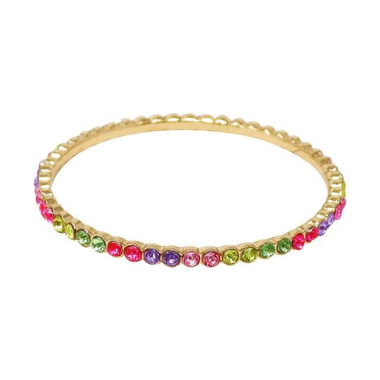 Pink Poppy - Rainbow Sparkling Gemstone Gold Metal Bangle - Baby Harbour