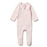 Wilson Frenchy - Organic Stripe Rib Zipsuit with Feet Cantaloupe - Baby Harbour