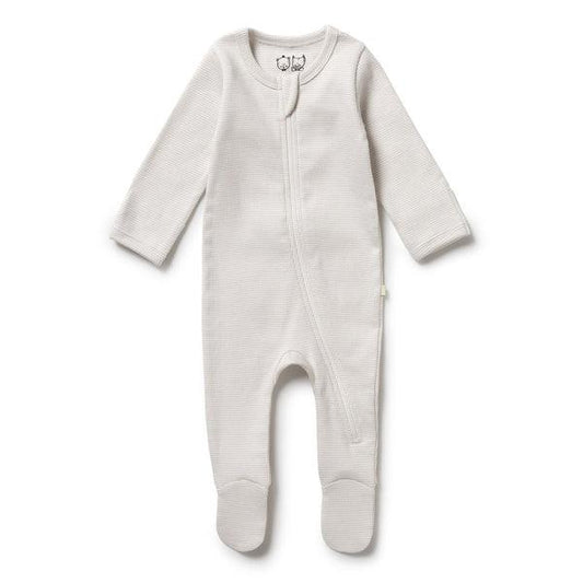 Wilson Frenchy - Organic Stripe Rib Zipsuit with Feet Clay - Baby Harbour